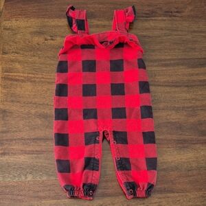 Joe Fresh Girls Red Plaid Christmas Jumpsuit Size 6-12